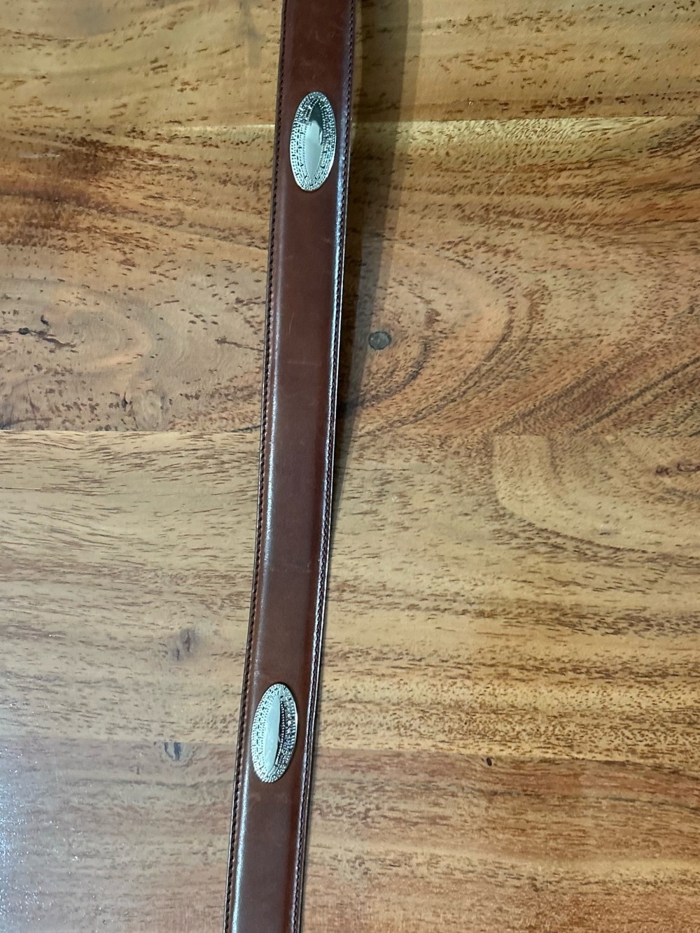 women’s Brown Leather Belt with Decorative Silver Conchos